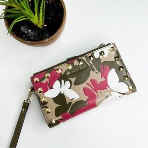Michael Kors Adele Pink Camo Floral Wristlet Wallet